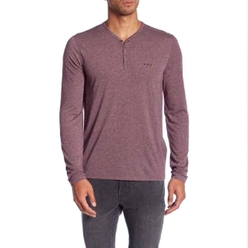 JOHN VARVATOS Star USA 4 Snap Heathered Henley - Garnet Red Size M